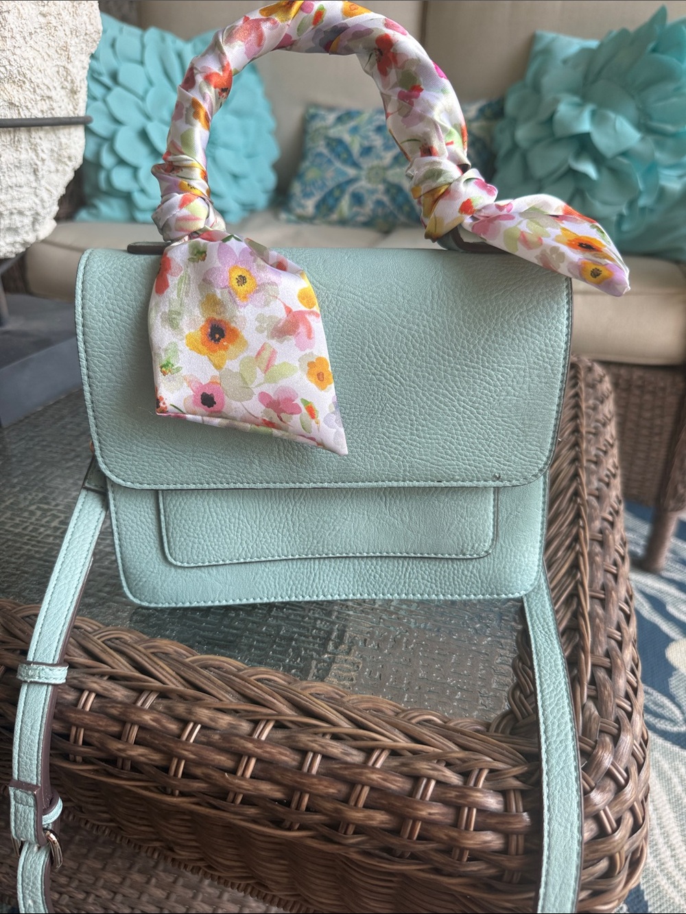 41 Hawthorn Mint Green Top-Handle Satchel with Floral Scarf